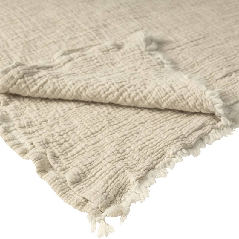 Sevita Solid Turkish Cotton Crinkled Standard Size Throw Blanket with Fringe