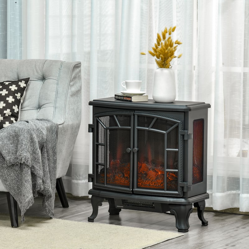 HOMCOM 25" Electric Fireplace Wood Stove, Freestanding Fireplace Heater, Timer and Remote Control, 750W/1500W, Black