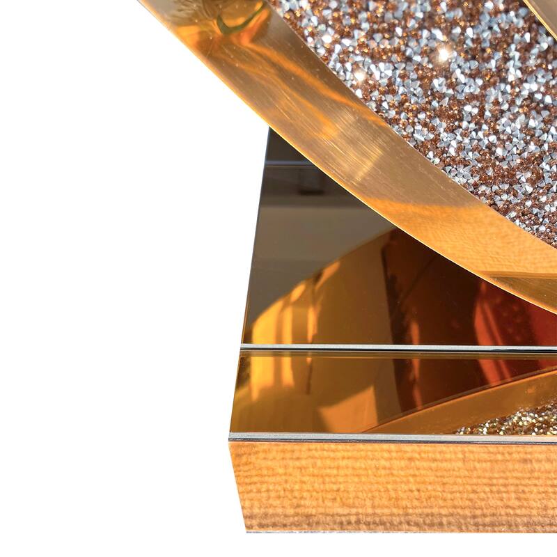 Mirrored Console Table With Crushed diamond Inlay, Long Entryway Sofatable, 0-Shaped Base Modern Accent Narrow Table