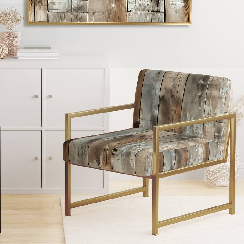 Designart "Rustic Farmhouse Wooden Planks I" Upholstered Abstract Accent Chair - Vintage Side Chair in Multiple Color