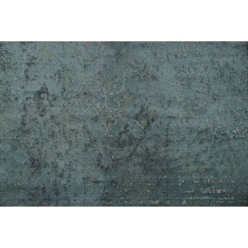 Machine Made Oriental Polyester Carpet Geometric Navy Blue & Blues Distressed Area Rug - 7' 5'' X 5' 2''