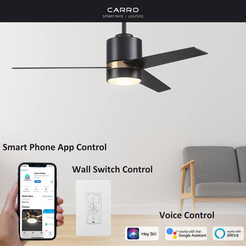 Aurora 52-inch Indoor Smart Ceiling Fan with Light Kit and Wall Control, Works with Alexa/Google Home/Siri