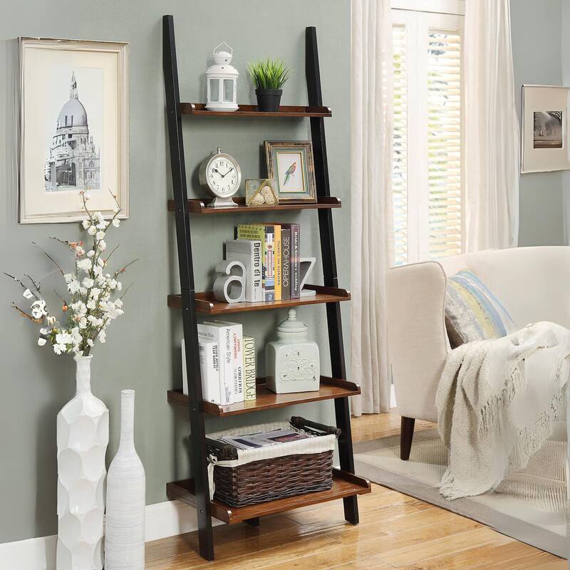 Convenience Concepts French Country Bookshelf Ladder - Dark Walnut/Black