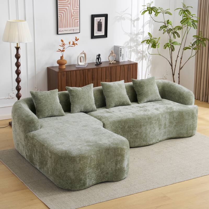 Full Compression L-Shape Chenille Sectional Sofa with Curved Chaise