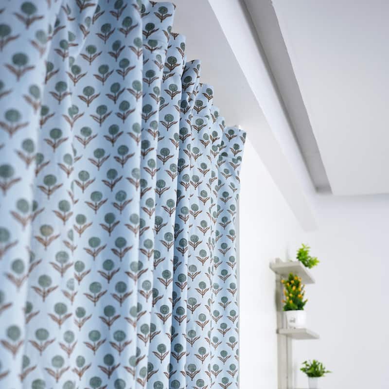 Fabdivine Block Print Curtain or Drape Decorative Home Accent Bed or Living Room