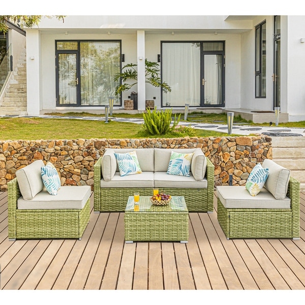 COSIEST Patio Furniture 5 Piece Light Olive Wicker Sectional Sofa Set. Opens flyout.