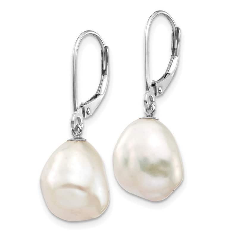 Curata 14k White Gold Keshi White Freshwater Cultured Pearl Dangle Earrings (13-15x29.41mm)