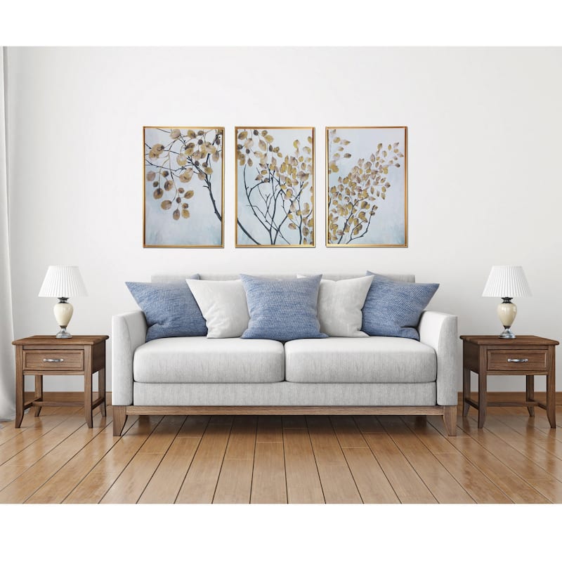 "Gold Branches" 3 piece Print on Gold Floating Framed Canvas Wall Art