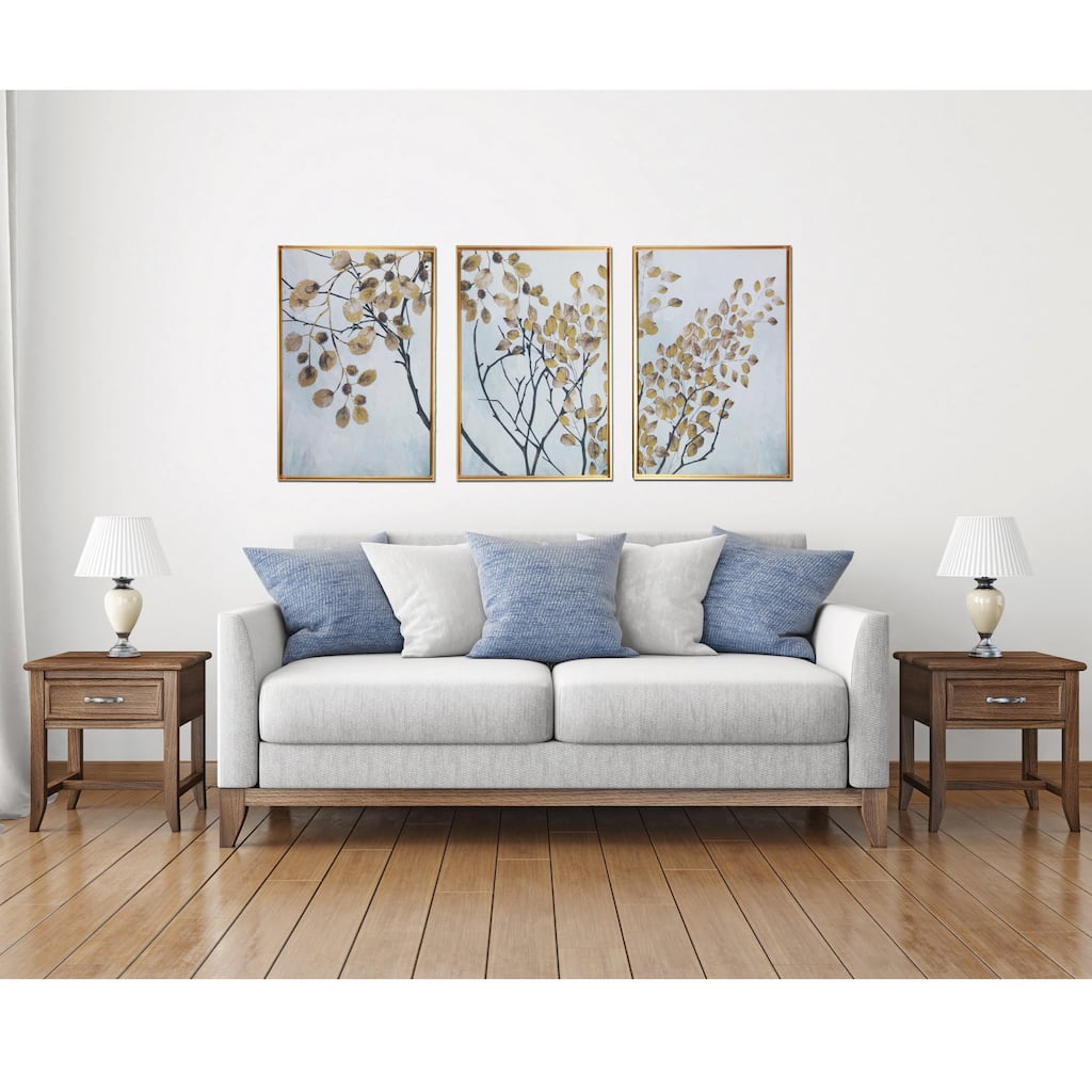 "Gold Branches" 3 piece Print on Gold Floating Framed Canvas Wall Art
