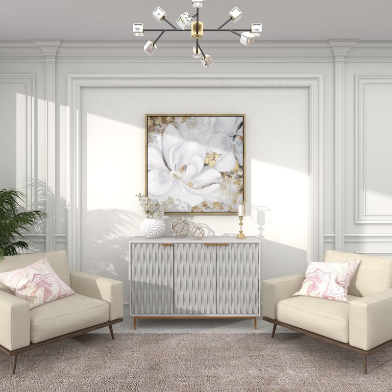 Canvas Floral Handmade Living Room Framed Wall Art with Gold Frame - White - Roche River Decor
