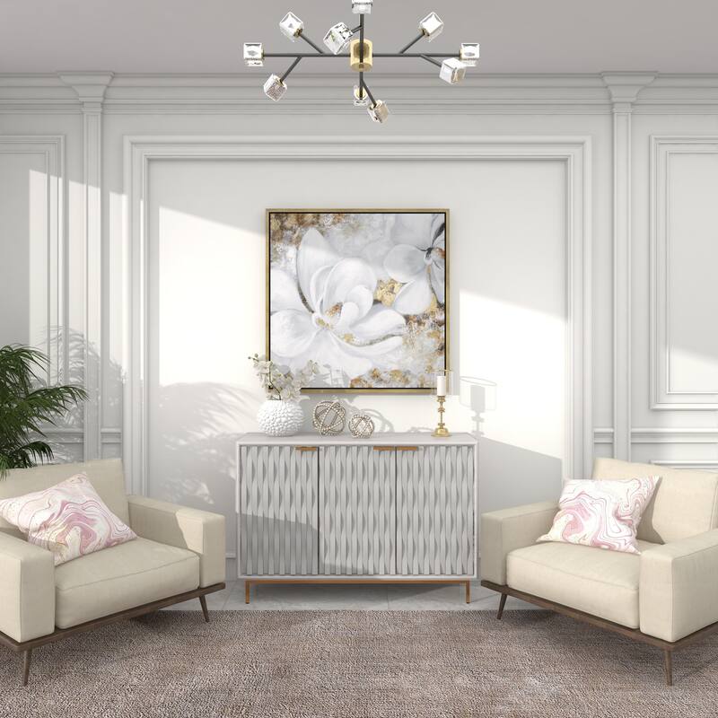 White Canvas Handmade Floral Framed Wall Art with Gold Frame
