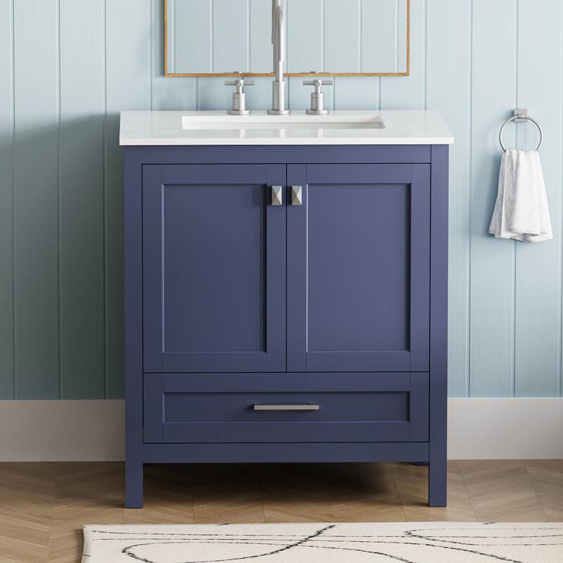 30" Freestanding Bathroom Vanity with Marble Top and Storage