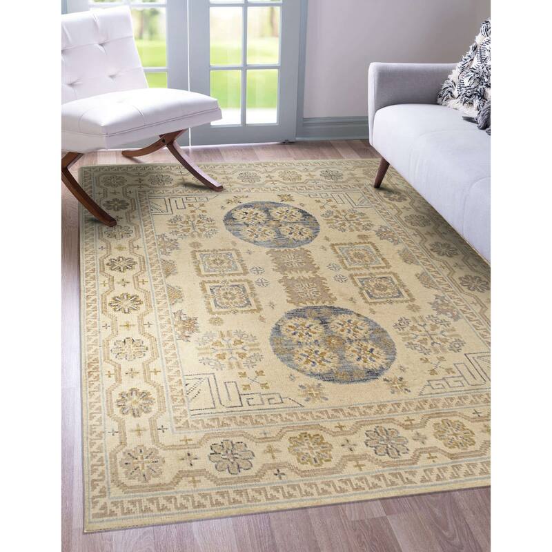 Home Decor EORC Hand-Knotted Wool Khotan Weave Rug, Beige Elegant & Luxurious Area Rug for Enhancing Your Living Room, Bedroom