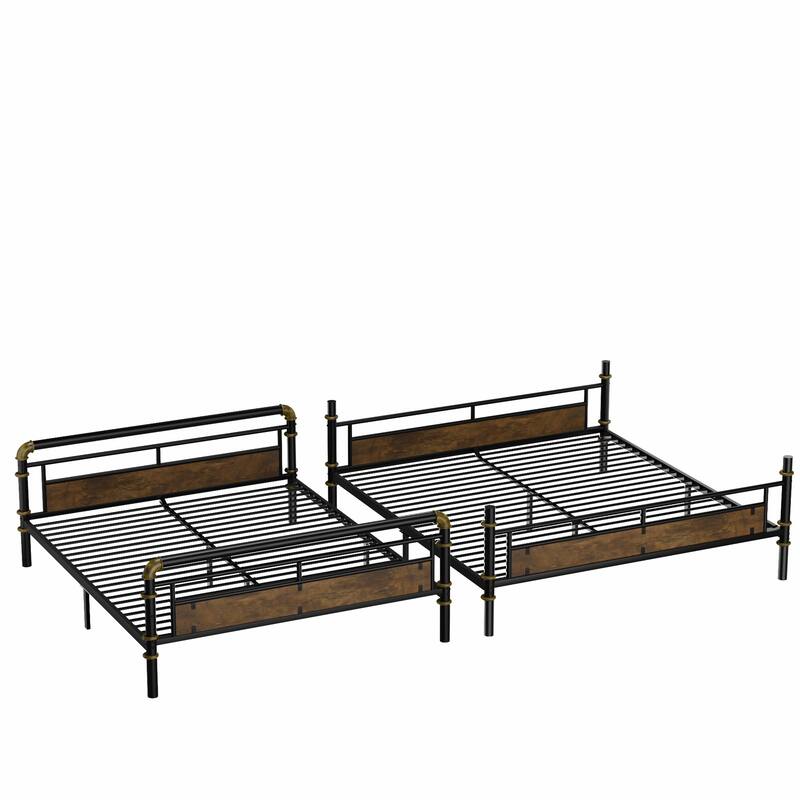 Full XL over Queen Metal Bunk Bed Detachable Bunkbeds with Safety Guard Rails