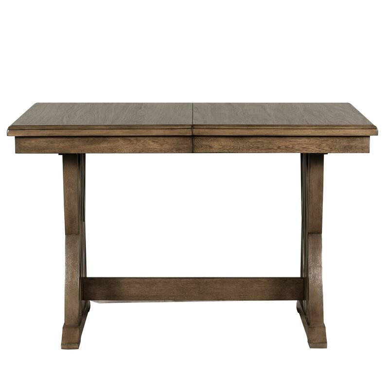 7 Piece Dining Table and Chair Set, Wood Rectangular Dining Set with Extendable Table and 6 Upholstered Chairs