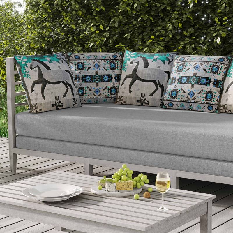 Starry Night Rider Indoor/Outdoor Reversible Throw Pillow Green and Gray