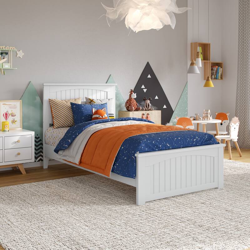 Naples Solid Wood Low Profile Platform Bed with Matching Footboard - White - Twin
