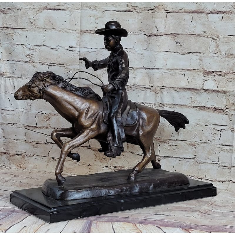 Frederic Remington Bronze Sculpture Cowboy On Imitative Horse Western Art Old West 15 Inches X 18 Inches