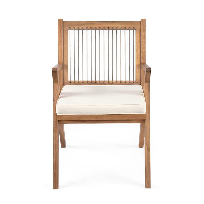 Roomfitters Outdoor Acacia Wood Dining Chairs with Woven Rope Back and Cushions, Teak Set of 2