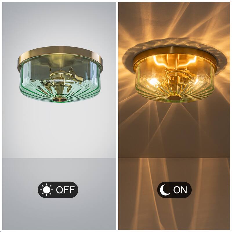 Industrial 2-Light Flush Mount Ceiling Light with Ribbed Glass Shape - 11.8-in W x 5.12-in H