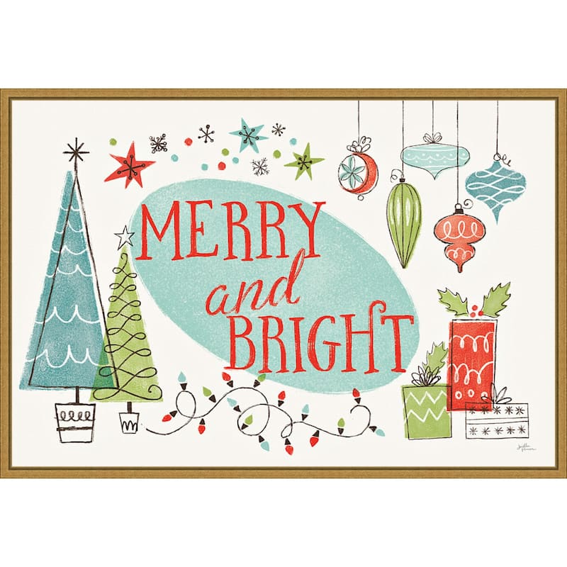 Merry and Bright Christmas Tree by Janelle Penner Framed Canvas Art - 23 x 16"