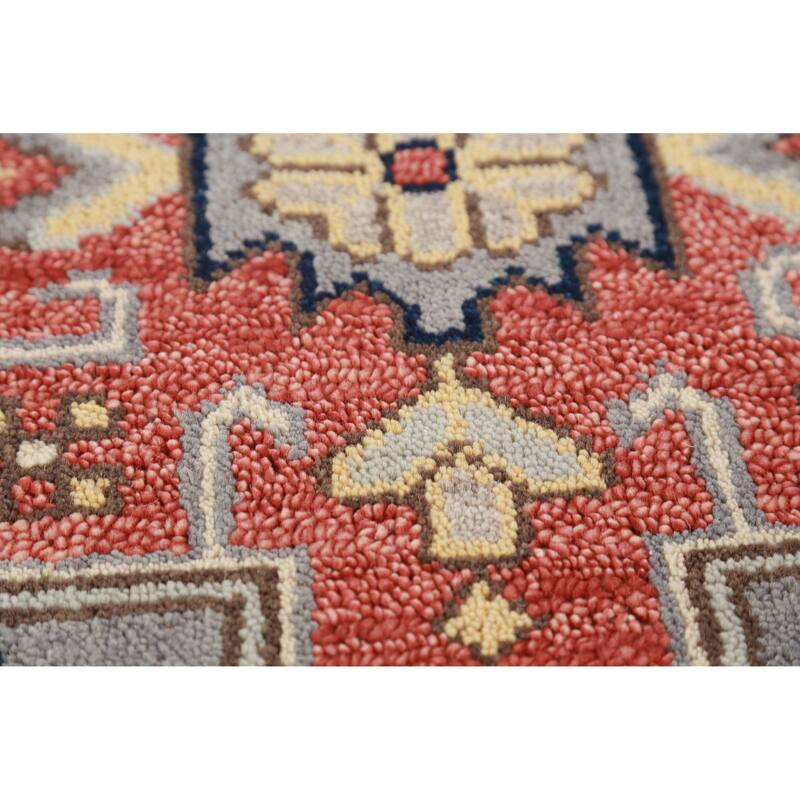 Hand Knotted Oriental 100% Wool Carpet Traditional Geometric Greys & Charcoal Heriz (serapi) Runner Rug - 7' 8'' X 2' 7''