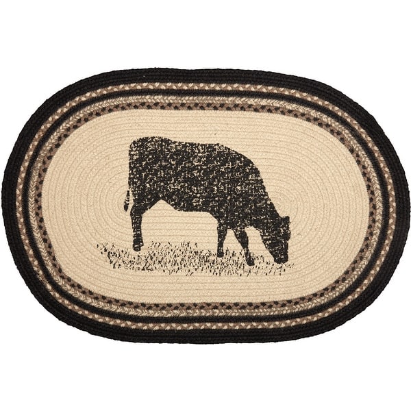 slide 2 of 3, Sawyer Mill Charcoal Cow Jute Rug Oval w/ Pad 20x30