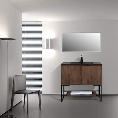 Freestanding Bathroom Vanity Set in Rose Wood with Integrated Solid Surface Sink