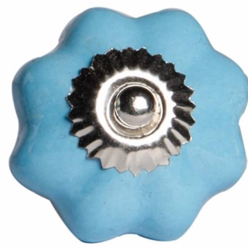 Ceramic Floral Round Knobs Set with Silver Finish and Screw