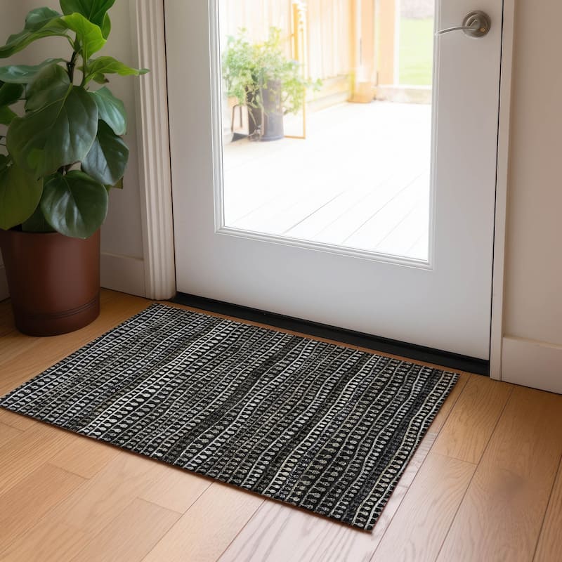 Machine Washable Indoor/ Outdoor Chantille Modern Stripe Lolly Rug