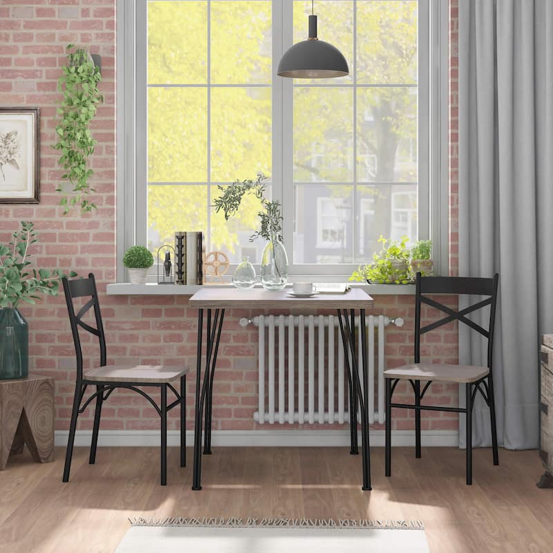 Zath Industrial Metal Compact 3-Piece Square Dining Table Set by Furniture of America - Natural
