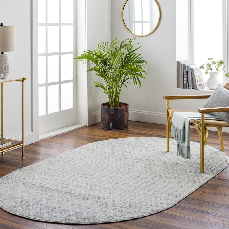 Livabliss Elaziz Moroccan Geometric Area Rug - Grey - 4' x 6' Oval