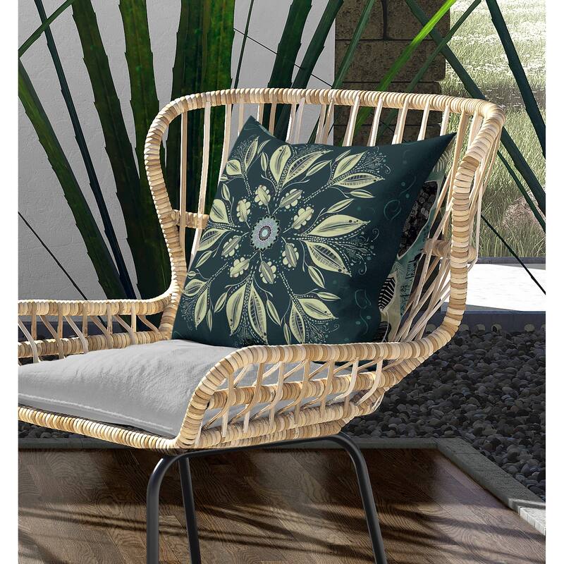 Leaf & Wing Whispers Indoor/Outdoor Reversible Throw Pillow Indigo and Cream