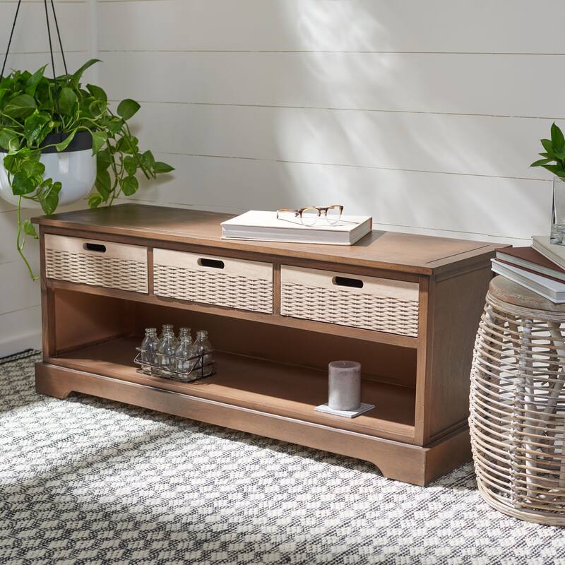 SAFAVIEH Landers 3-Drawer Bottom Shelf Storage Bench - 47.3" W x 15" L x 19" H