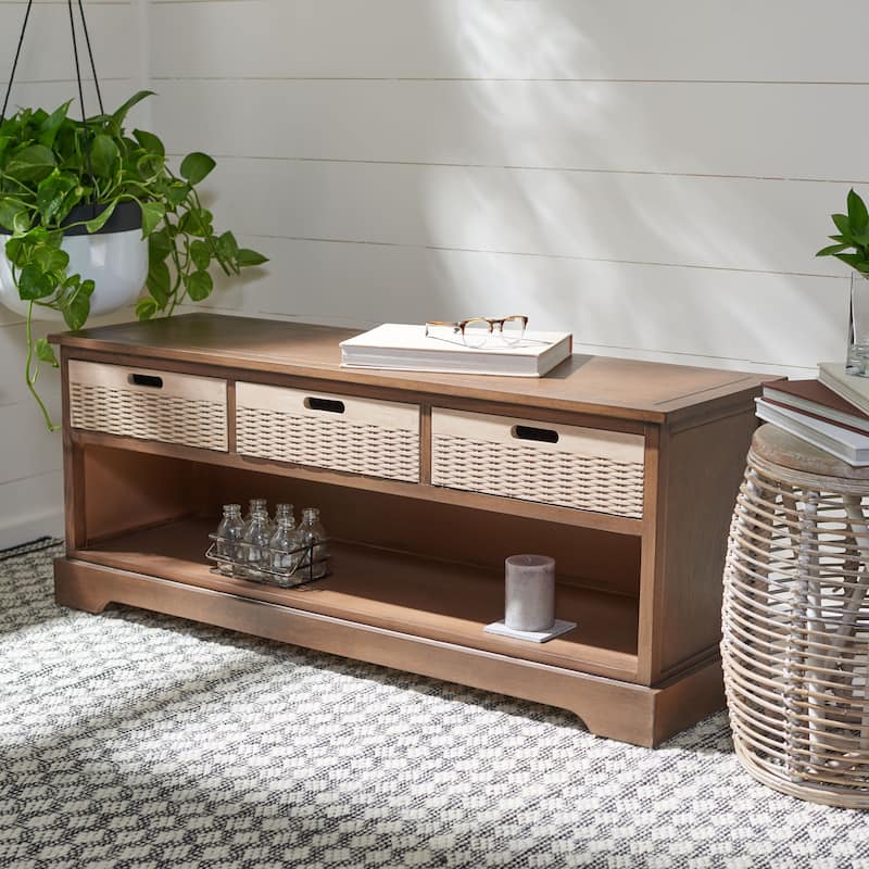 SAFAVIEH Salime 3-Drawer Bottom Shelf Storage Bench - 47.3" W x 15" L x 19" H - 47Wx15Dx19H