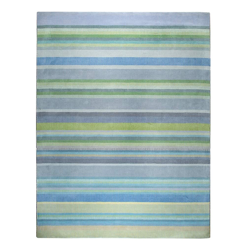 Green Hand-Knotted Wool Knotted Striped Rug, 4' x 6', soft stylish area rug - L