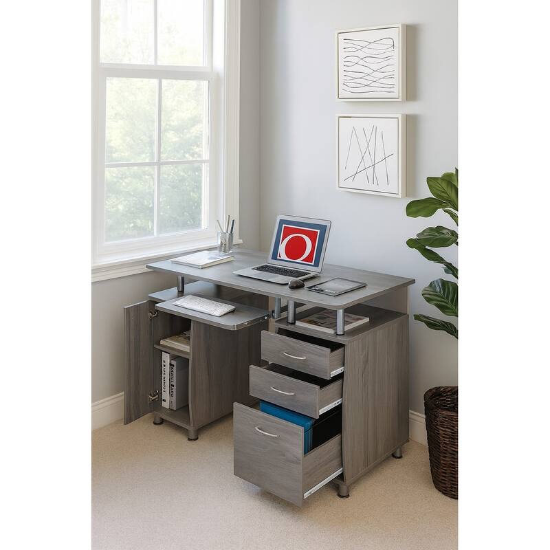 Modern Designs Grey MDF Multifunctional Office Desk With File Cabinet