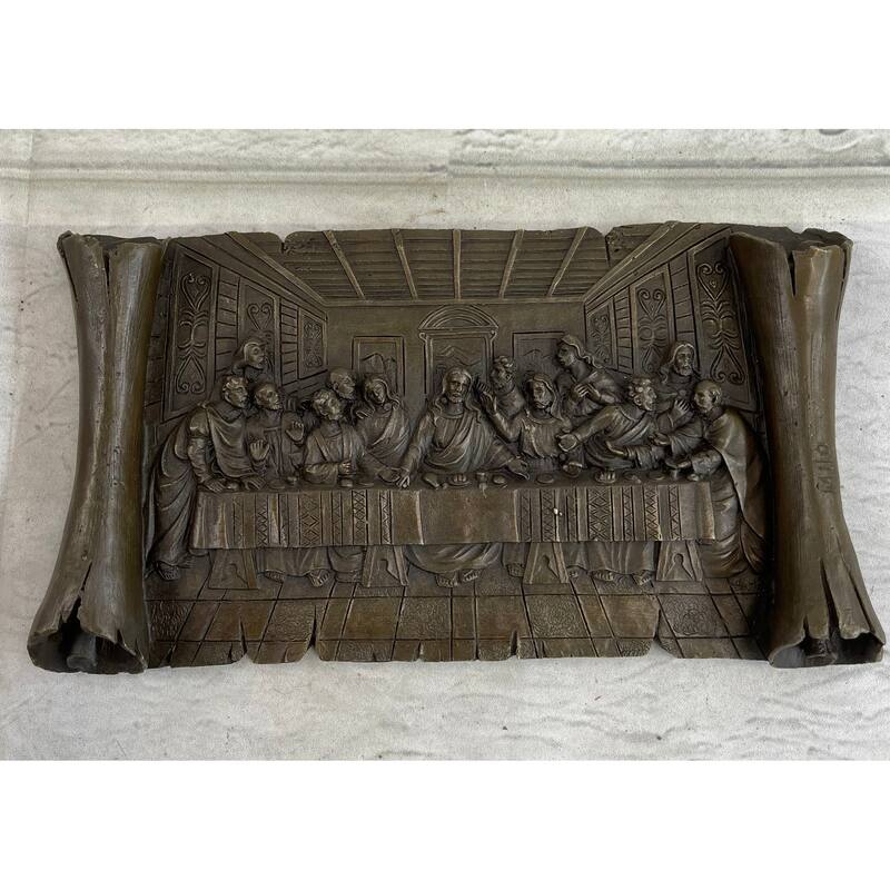 Stunning Bas Relief Da Vincis Masterpiece Last Supper Bronze Sculpture Wall Art