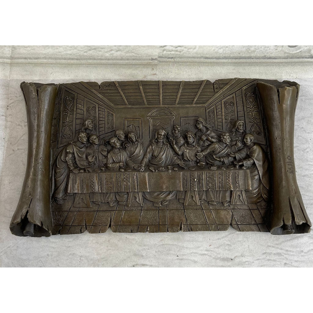 Stunning Bas Relief Da Vincis Masterpiece Last Supper Bronze Sculpture Wall Art