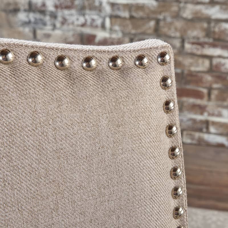 Roomfitters Upholstered Counter Stools with Nailhead Trim and Padded Seat, Set of 2, Beige