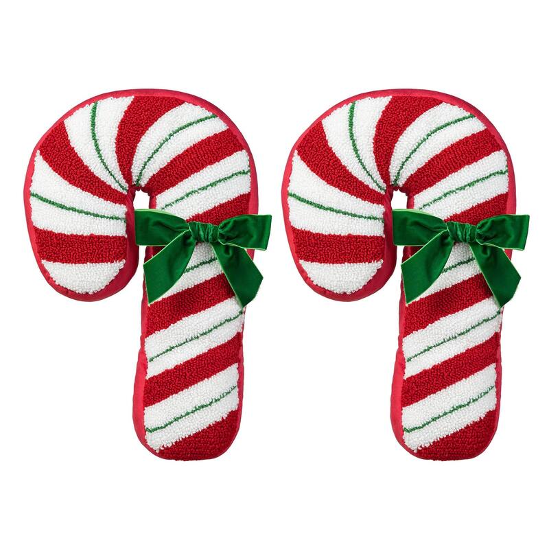 Glitzhome 15.75"H Hooked Candy Cane Shaped Pillow Christmas Ornaments - 2PCS