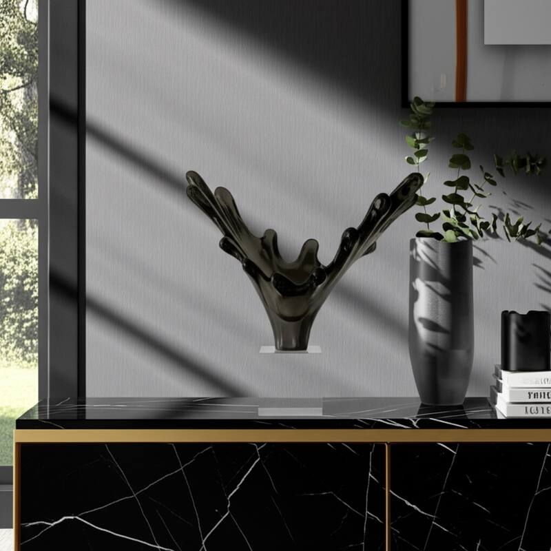 Glass Sculpture Artistic Agua Splash Elegant Decorations Living Room - 14" x 6.5" x 13"