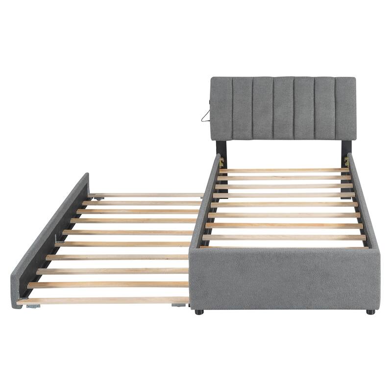 Teddy Fleece Upholstered Platform Bed with Trundle by Harper&Bright Designs