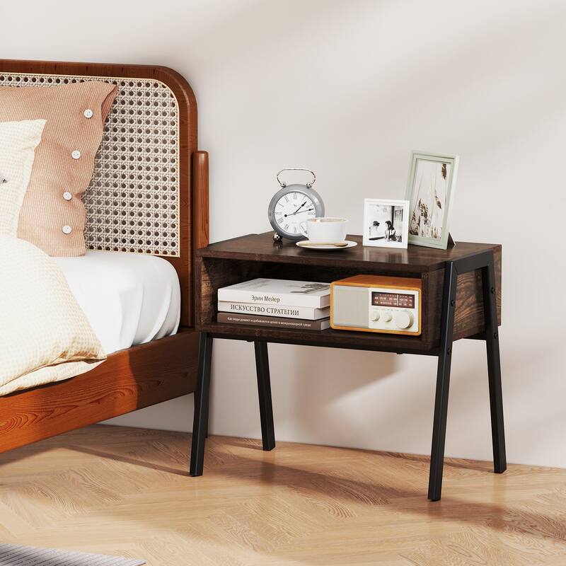 Gymax 2PCS Stackable End Table Night Stand Bedside Table Shelf Accent - 21'' x 14'' x 18''