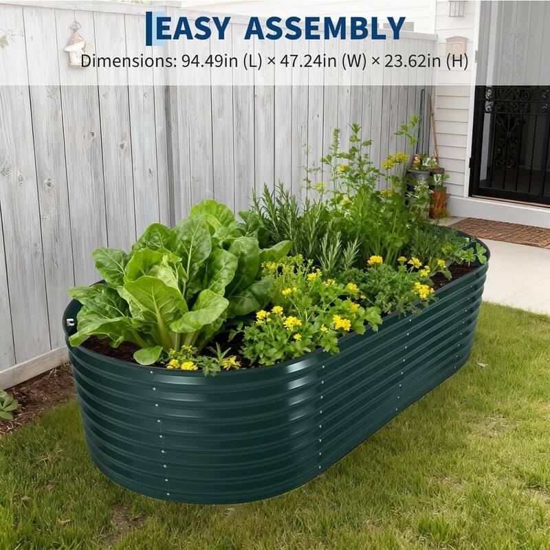 8x4x2 ft Oval Galvanized Steel Raised Garden Bed Kit with Zippered Cover - Open-Bottom Planter Dark Green