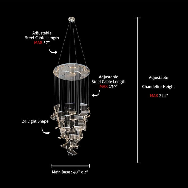 Luxury LED modern Chandelier 24 lights for Foyer staircase or hallway