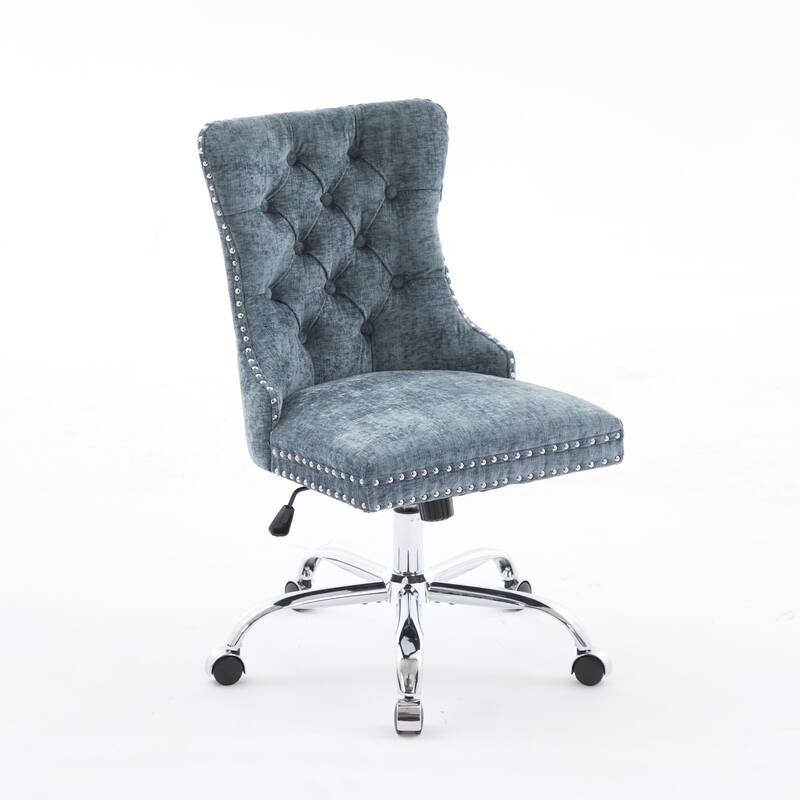 GDF Studio - Modern Chenille Tufted Upholstered Office Chair with Chrome Metal Base with Nailhead Trim and High-Rebound Cushion
