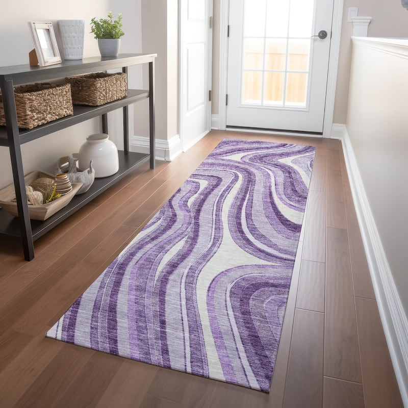 Premium Washable Super Soft Modern Waves Mayfield Rug - Lavender - 2' 3" x 7' 6" - Runner