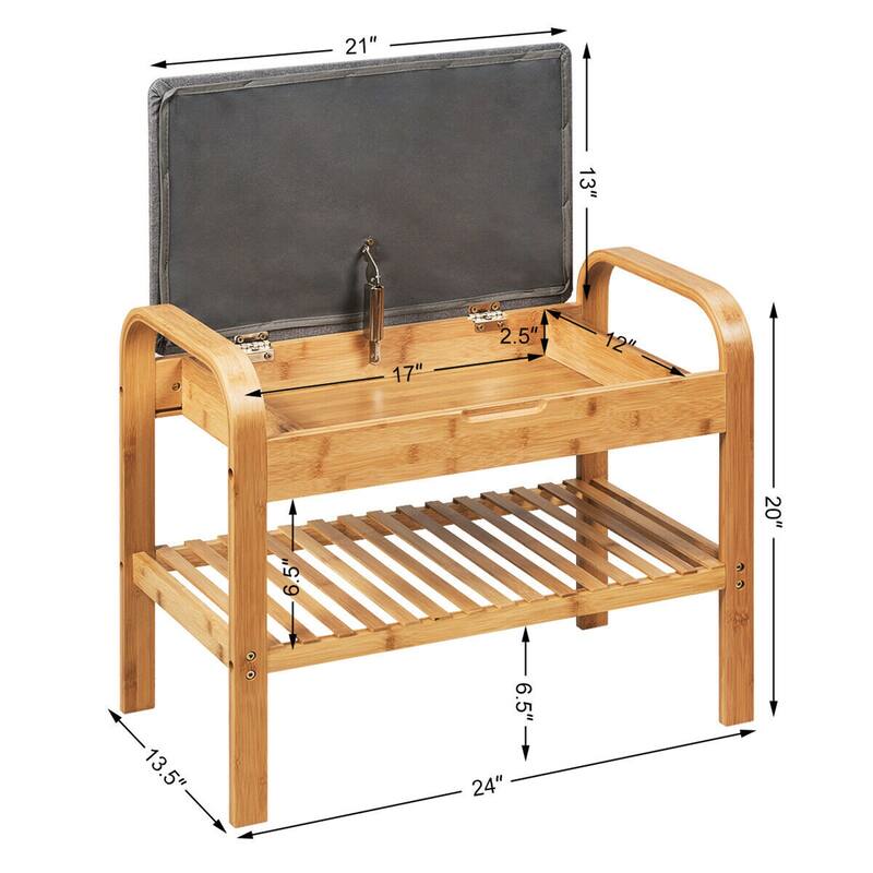 Gymax Shoe Rack Bench Bamboo W/Cushioned Seat&Storage Shelf Padded - See Details