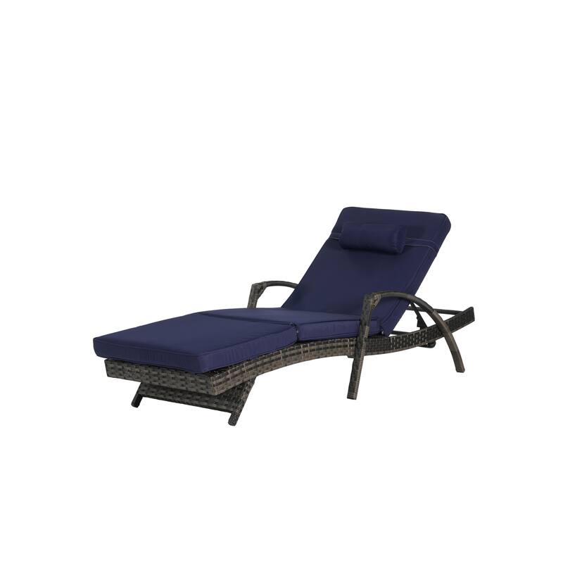 Outdoor Wicker Long Reclining Chair Set of 2, Lawn Sunbathing Chairs for Beach Poolside Garden